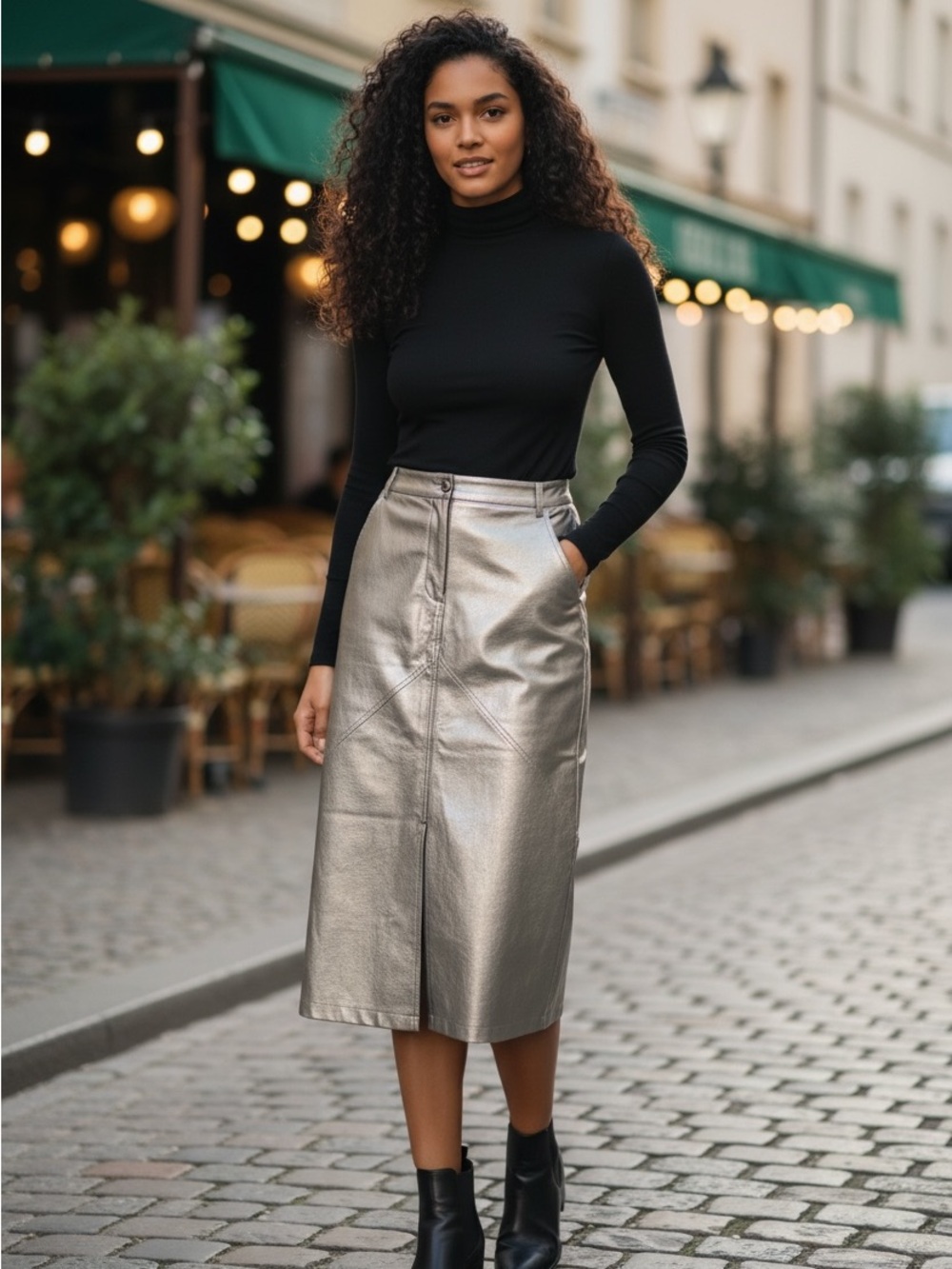 Lumiere Metallic Silver Pencil Skirt